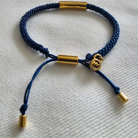 MICHAEL Michael Kors Logo Crystal Bar Slider Blue Rope Bracelet Adjustable NWT - Picture 3 of 5